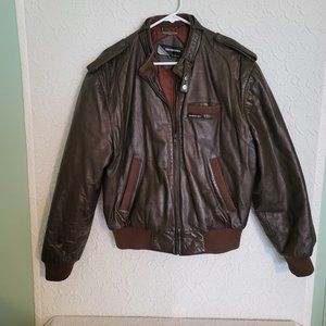 1980s Vintage Members Only Brown Leather Bomber Jacket